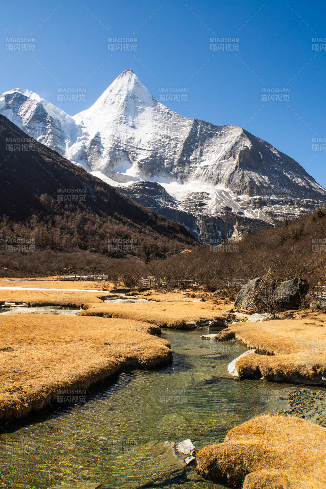 雪山溪流秋景