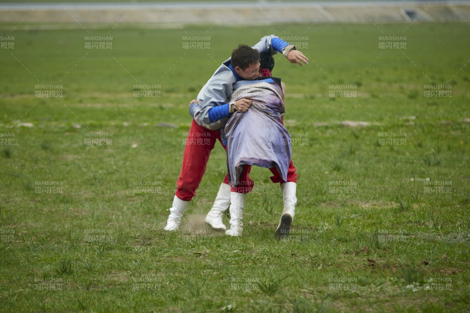 草原那达慕大会上的蒙古摔跤手