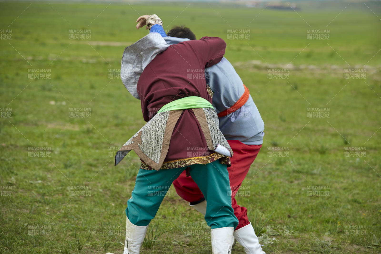 草原那达慕大会上的蒙古摔跤手