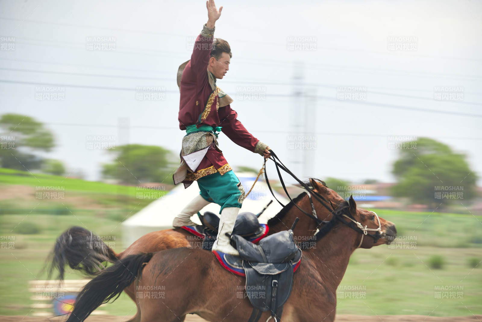 河北省沽源縣庫倫淖爾景區的蒙古馬術表演