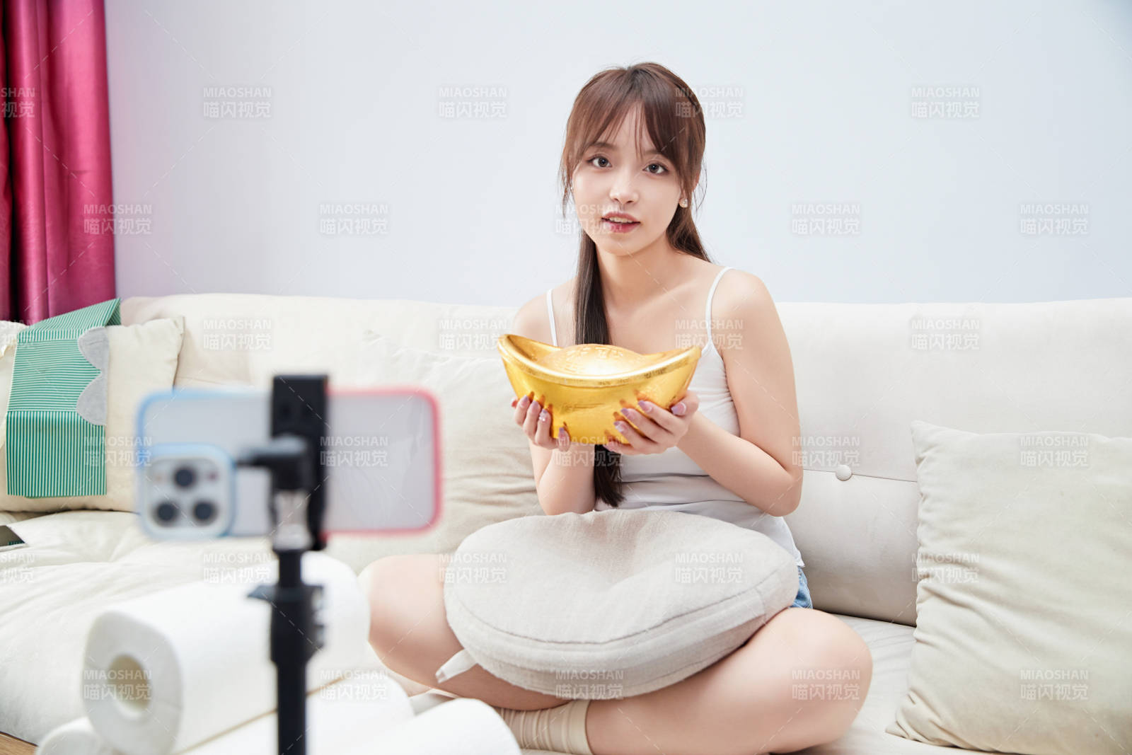 正在進行網(wǎng)絡直播帶貨的美女主播