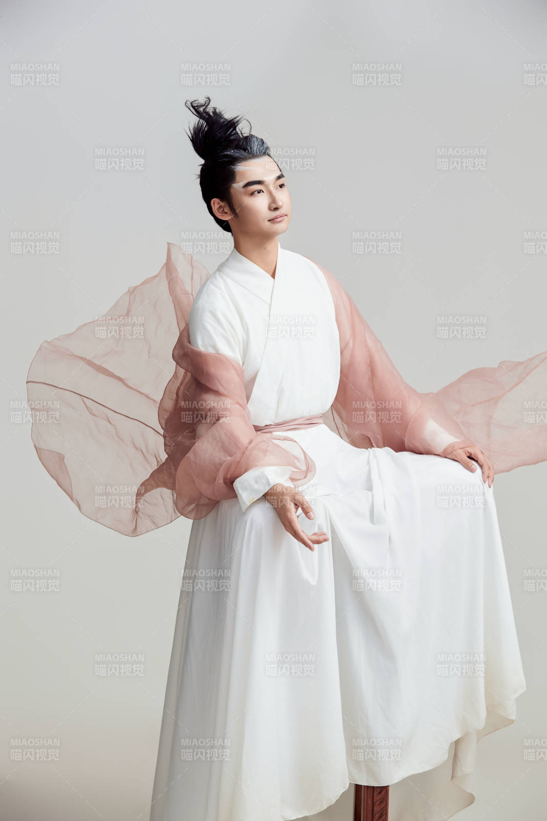 白色背景下的中国神仙道士的艺术形象