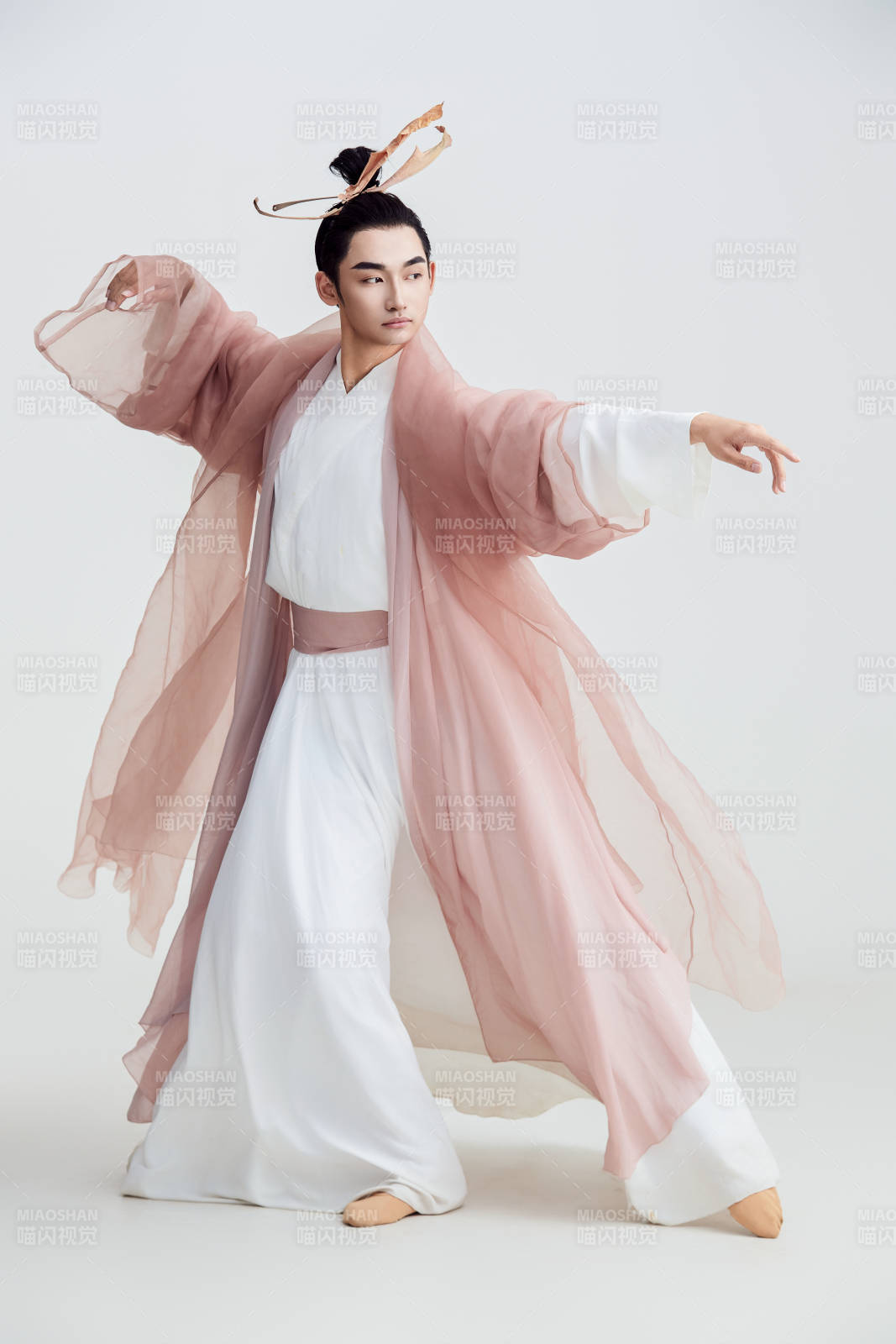 白色背景下的中国方士道士的艺术形象