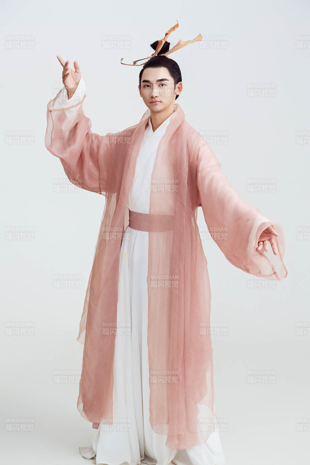 白色背景下的中國方士道士的藝術形象