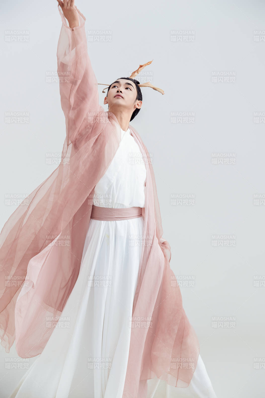 白色背景下的中国方士道士的艺术形象