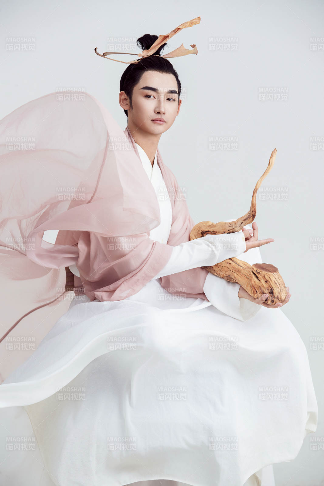 白色背景下的中国神仙道士的艺术形象