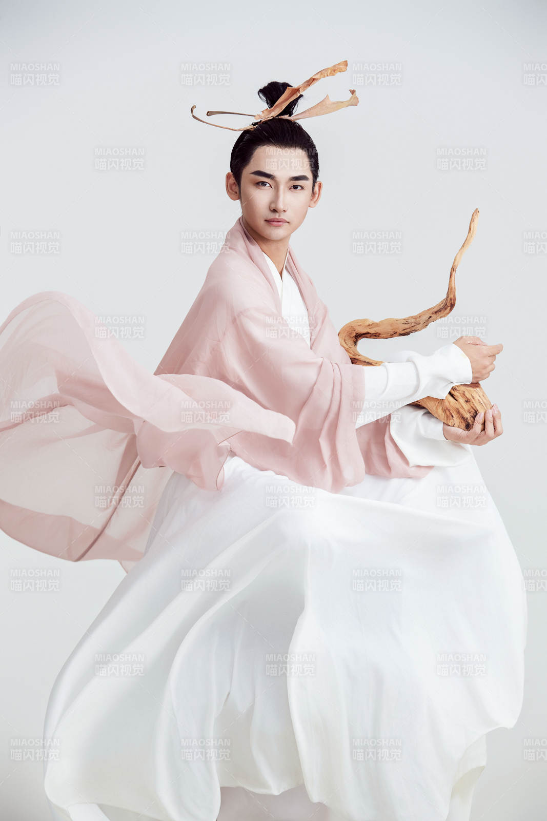 白色背景下的中国神仙道士的艺术形象