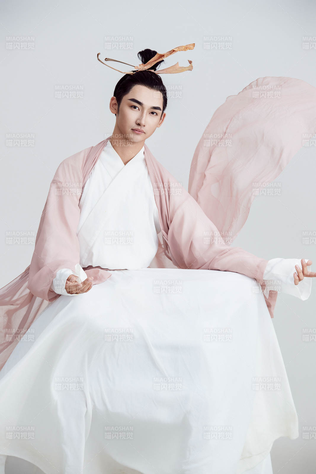 白色背景下的中国神仙道士的艺术形象