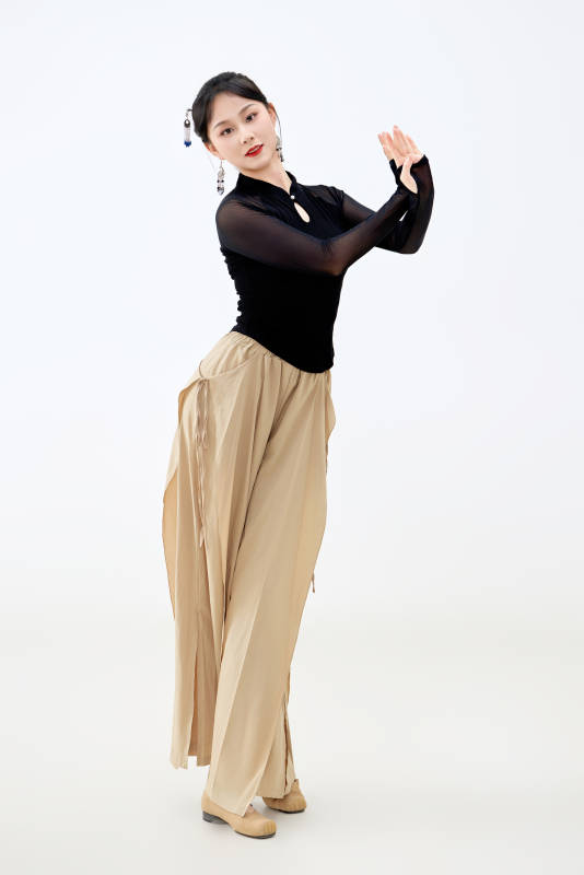 白色背景下表演中国古典舞的魅力舞者