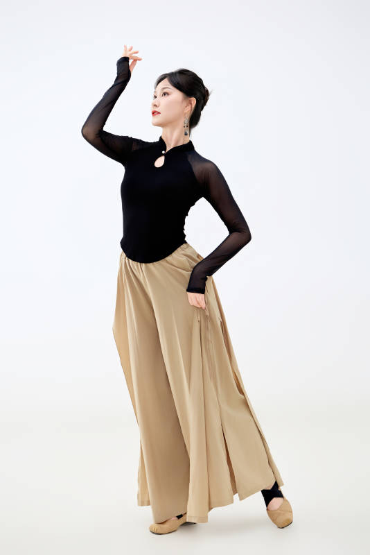 白色背景下表演中国古典舞的魅力舞者