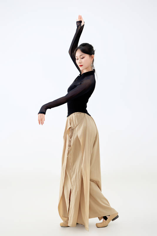 白色背景下表演中国古典舞的魅力舞者