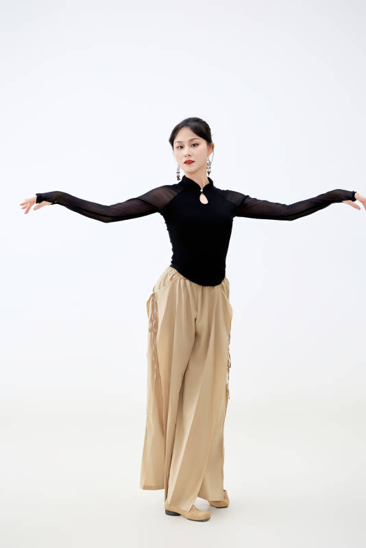 白色背景下表演中国古典舞的魅力舞者