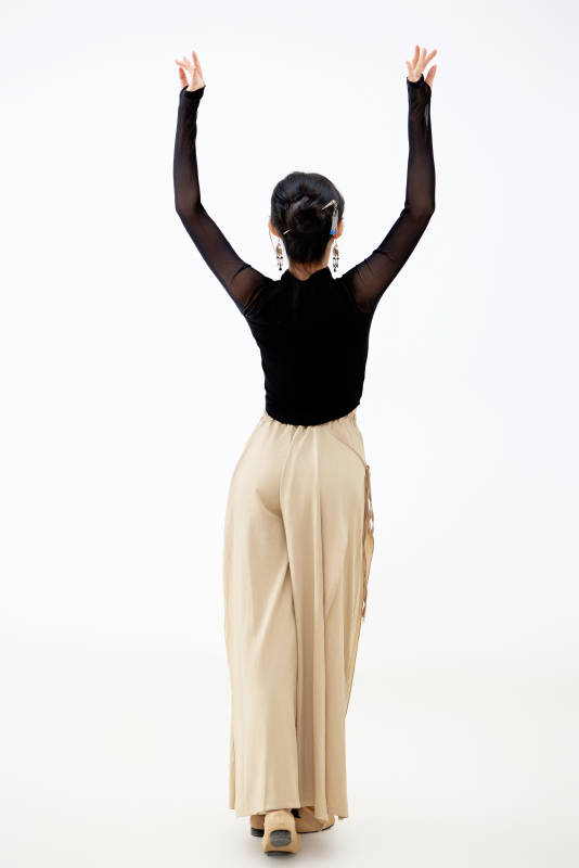 白色背景下表演中国古典舞的魅力舞者