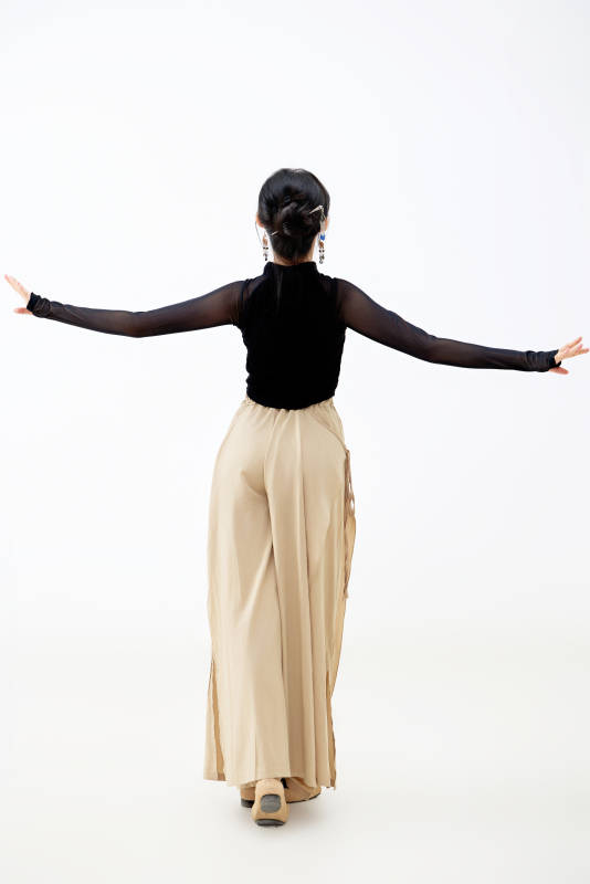 白色背景下表演中国古典舞的魅力舞者