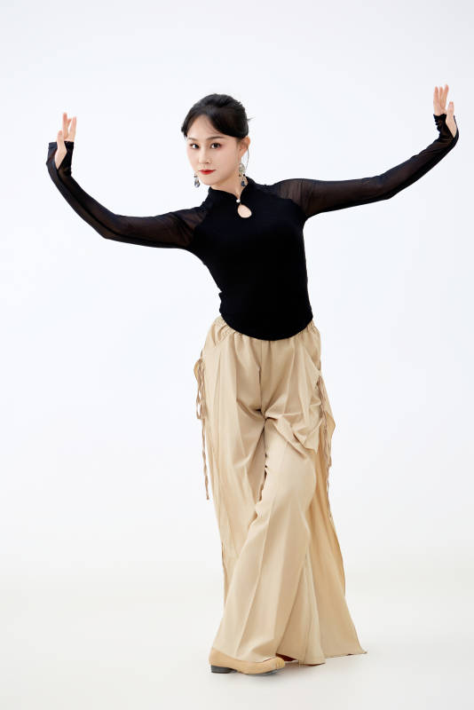 白色背景下表演中国古典舞的魅力舞者