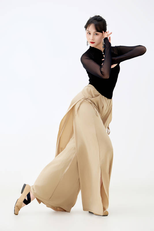 白色背景下表演中国古典舞的魅力舞者