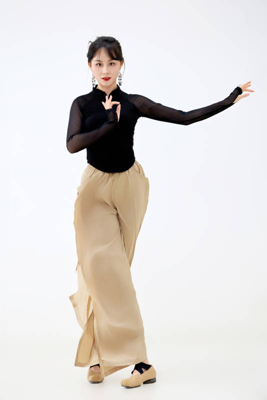 白色背景下表演中国古典舞的魅力舞者