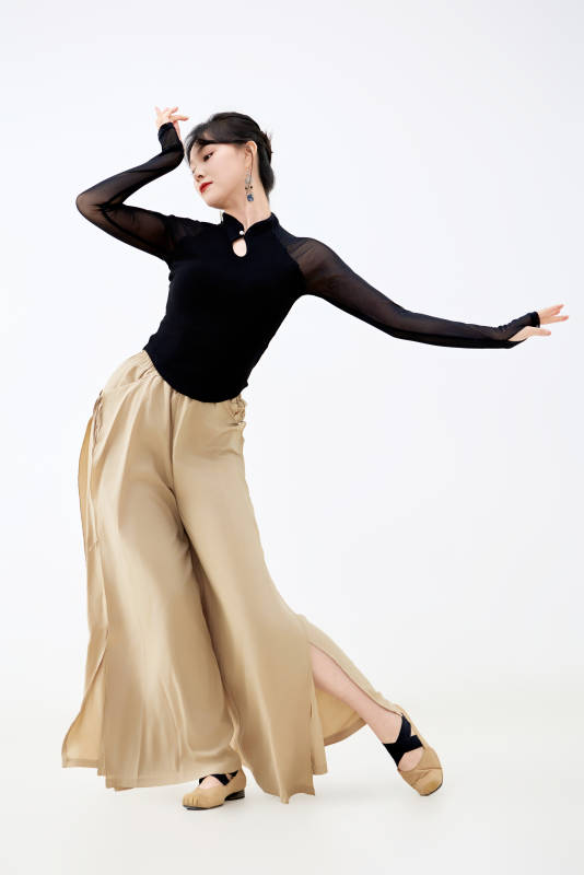 白色背景下表演中国古典舞的魅力舞者