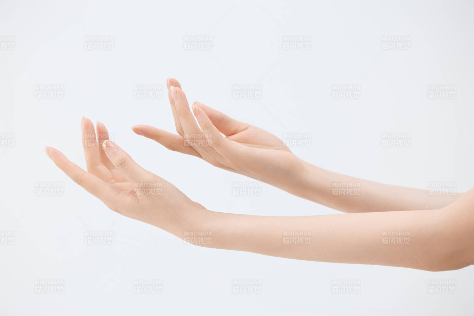 白色背景下纤细柔美的女性手部特写