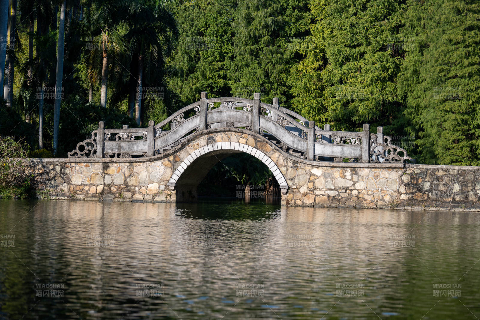 石桥映水绿树成荫