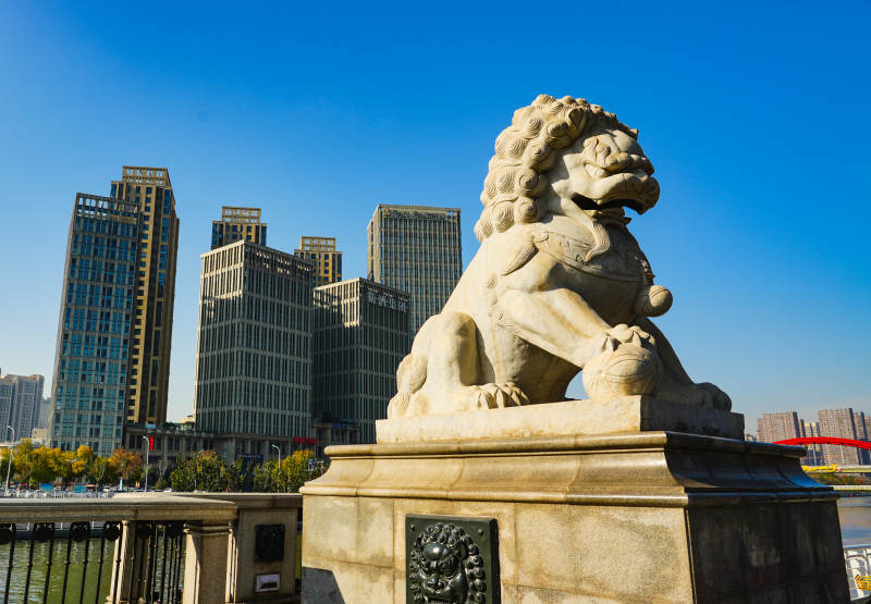 天津狮子桥石狮守桥 城市天际线