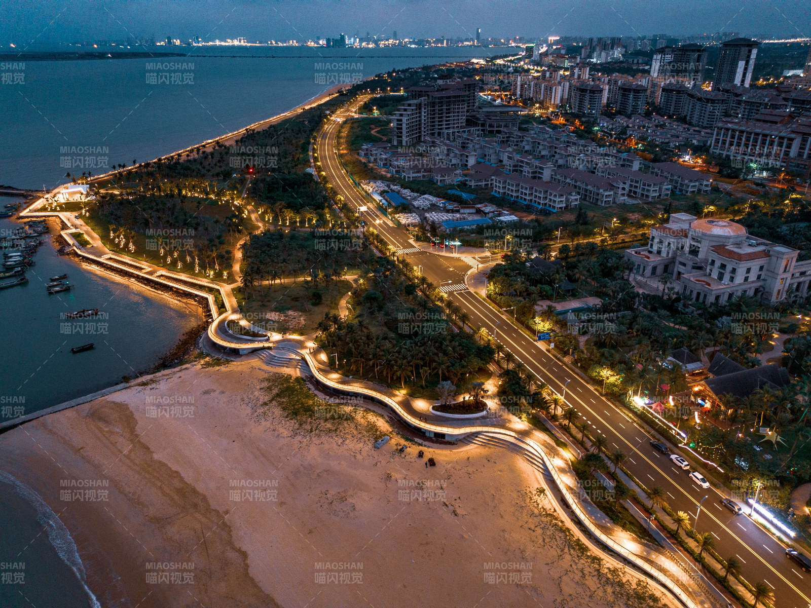 海口西海岸夜景海岸线风光