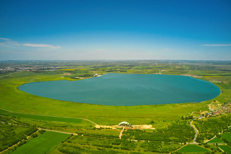 河北省沽源县库伦淖湖航拍全景