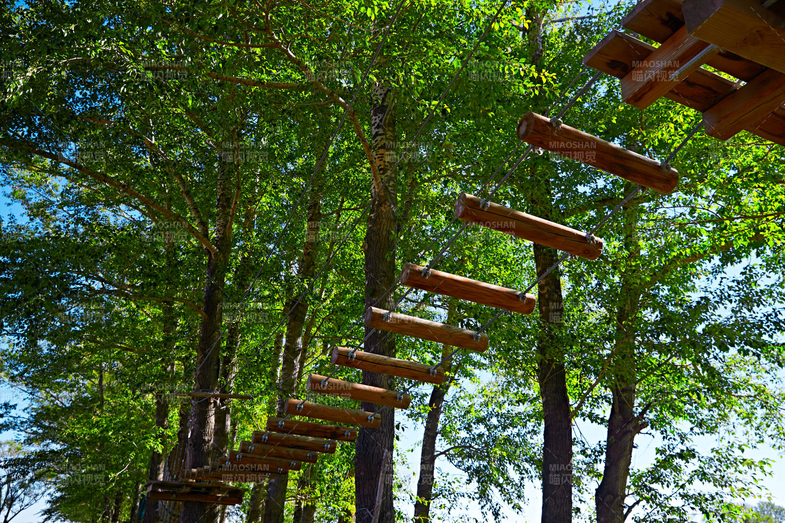 丛林穿越探险娱乐项目的木质设施