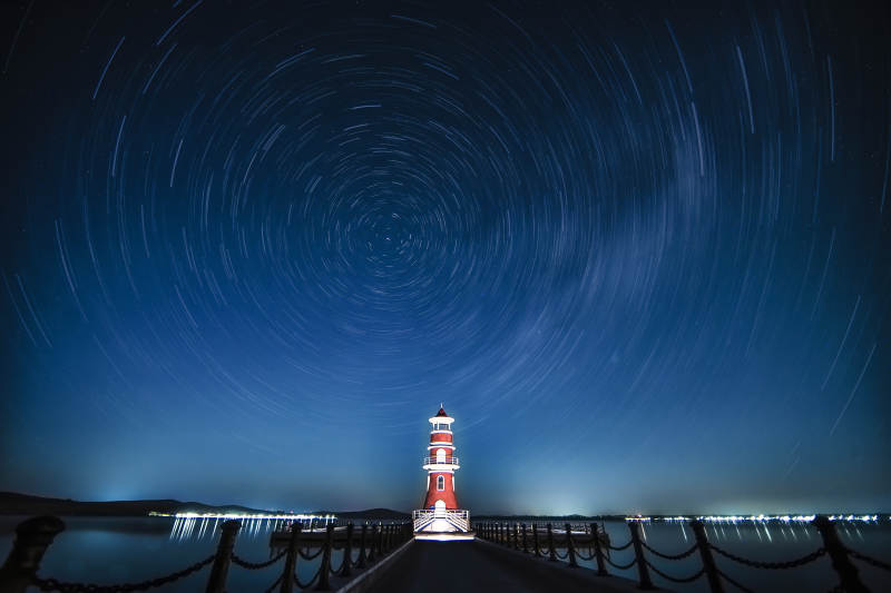 中国河北省张家口沽源县库伦淖景区天空星轨