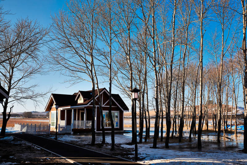 中国河北张家口库伦淖景区木屋别墅建筑群