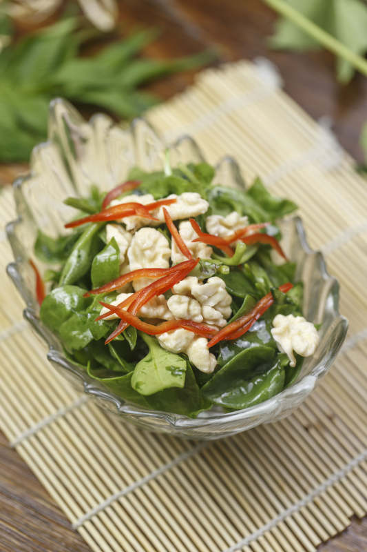 器皿装的凉菜桃仁穿心莲