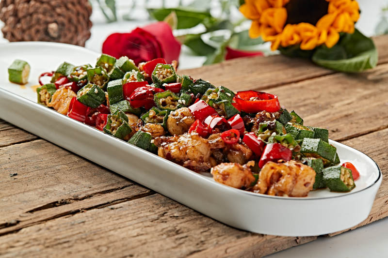 香辣秋葵炒扇贝肉