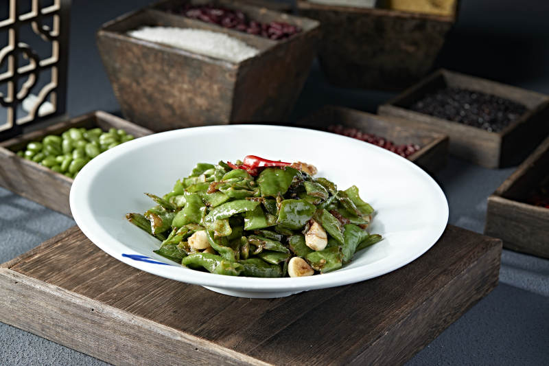 蒜香豆角爆炒青辣椒二荊條