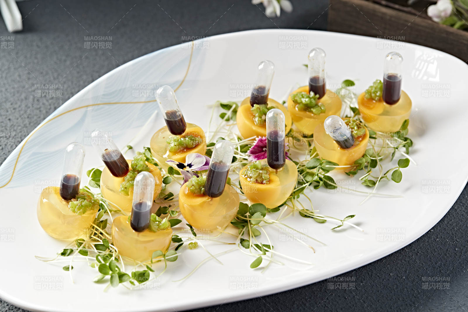 分子料理美食芒果蜜汁仿真皮蛋
