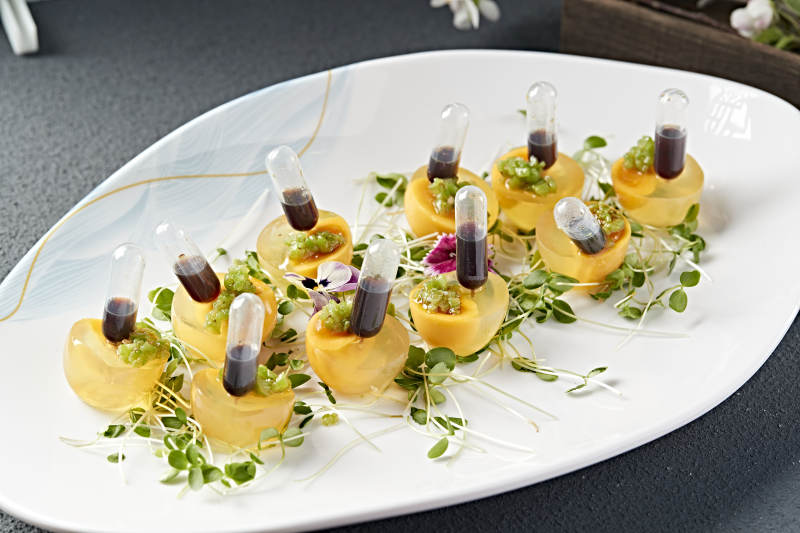 分子料理美食芒果蜜汁仿真皮蛋