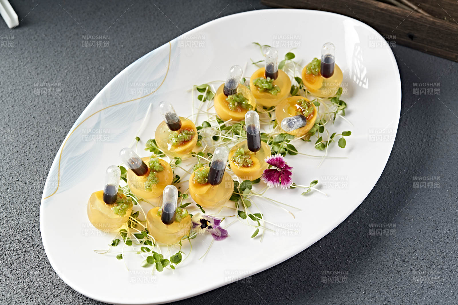 分子料理美食芒果蜜汁仿真皮蛋