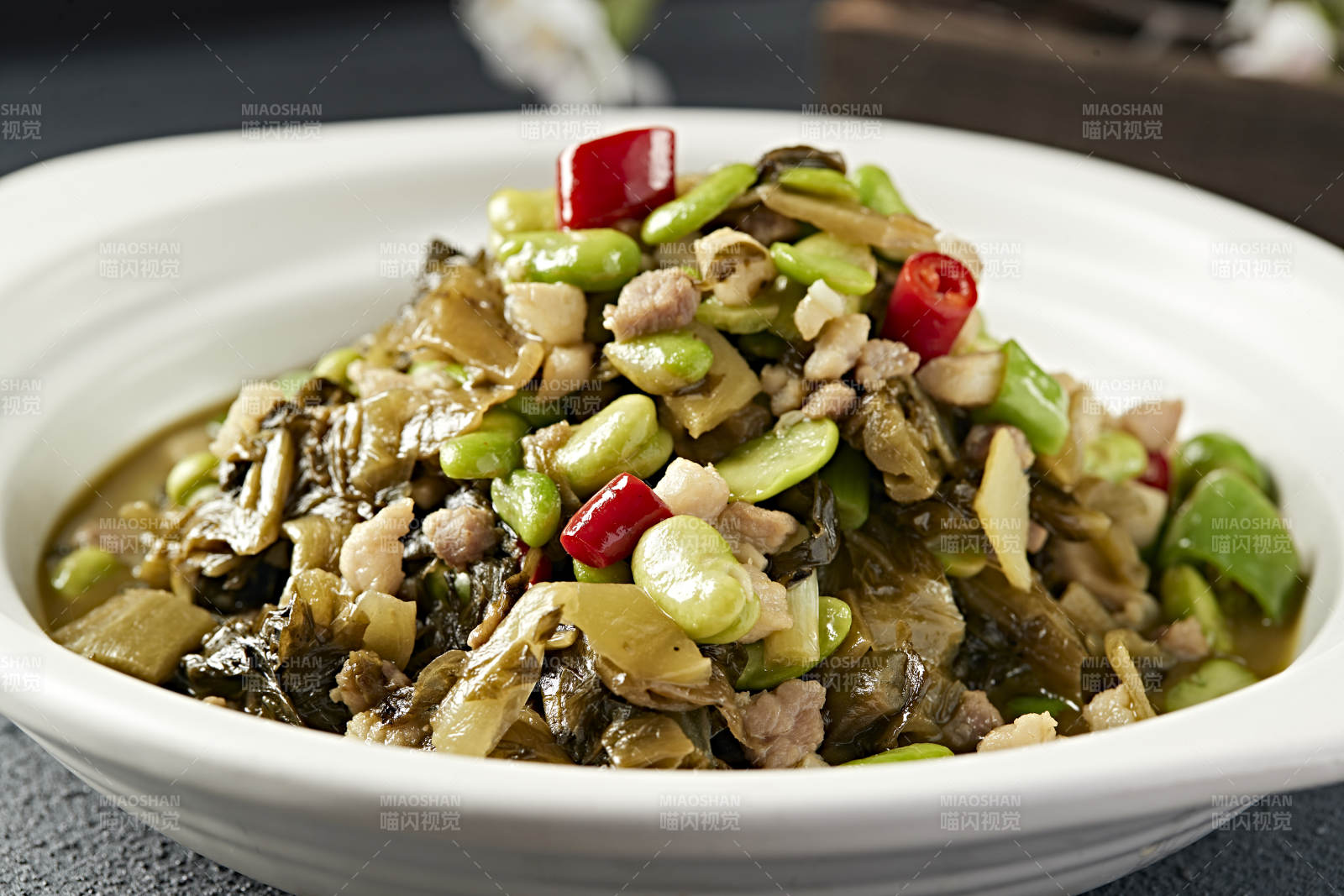 米椒蠶豆瓣肉沫燒雪菜