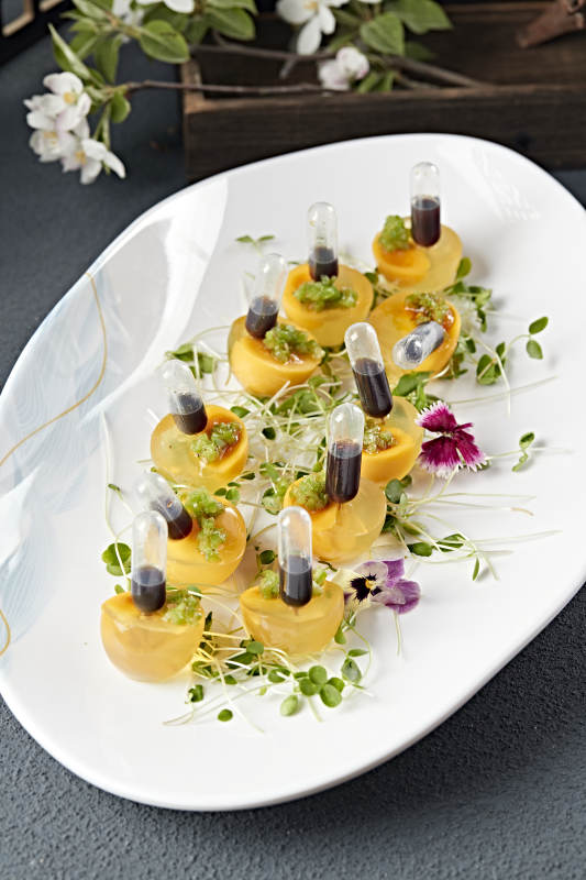 分子料理美食芒果蜜汁仿真皮蛋