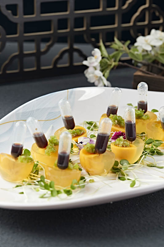 分子料理美食芒果蜜汁仿真皮蛋