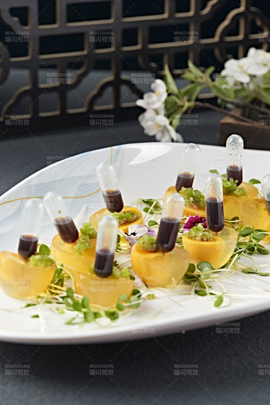 分子料理美食芒果蜜汁仿真皮蛋