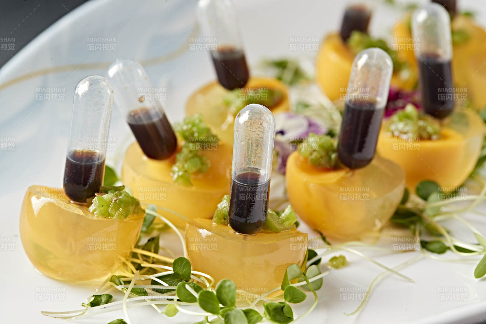 分子料理美食芒果蜜汁仿真皮蛋