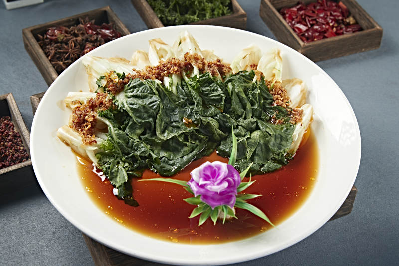 澆汁炸蟹肉碎奶白菜小白菜