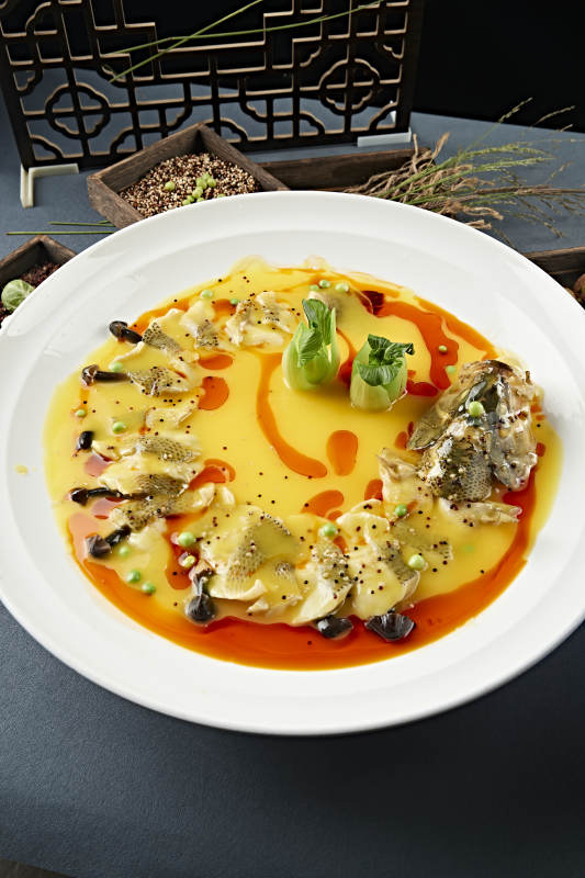 浓汤藜麦鸡枞菌蒸海鲈鱼