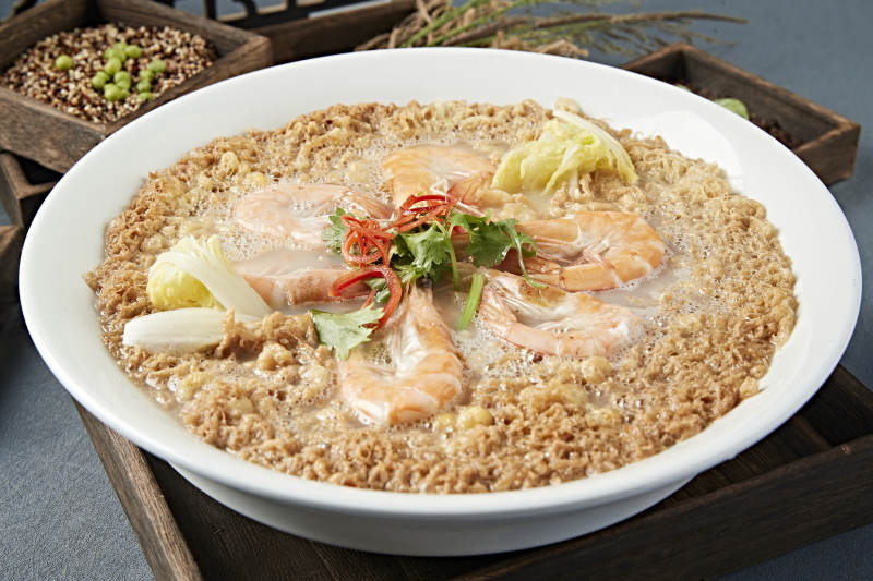 上湯炸蛋娃娃菜燉海鮮