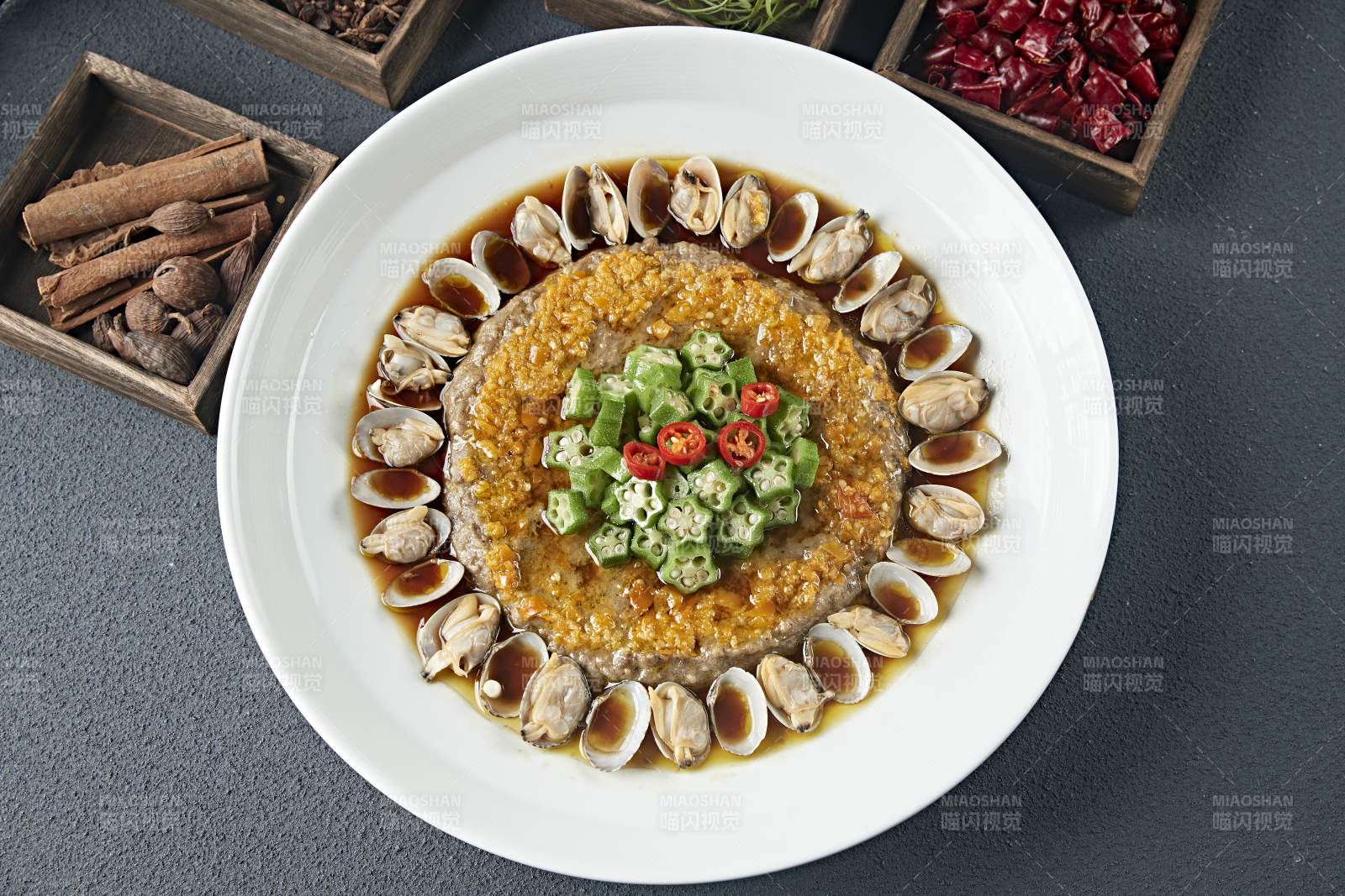 肉末饼花蛤鲜汤蒸秋葵