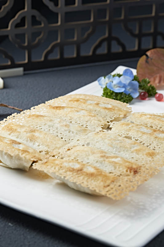 韭菜油渣馅渔网煎锅贴