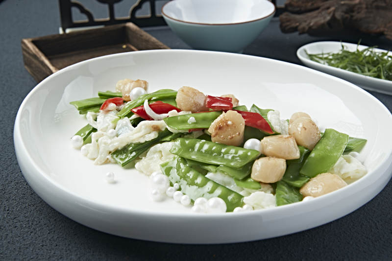 珍珠芙蓉蛋彩椒荷兰豆烧带子瑶柱