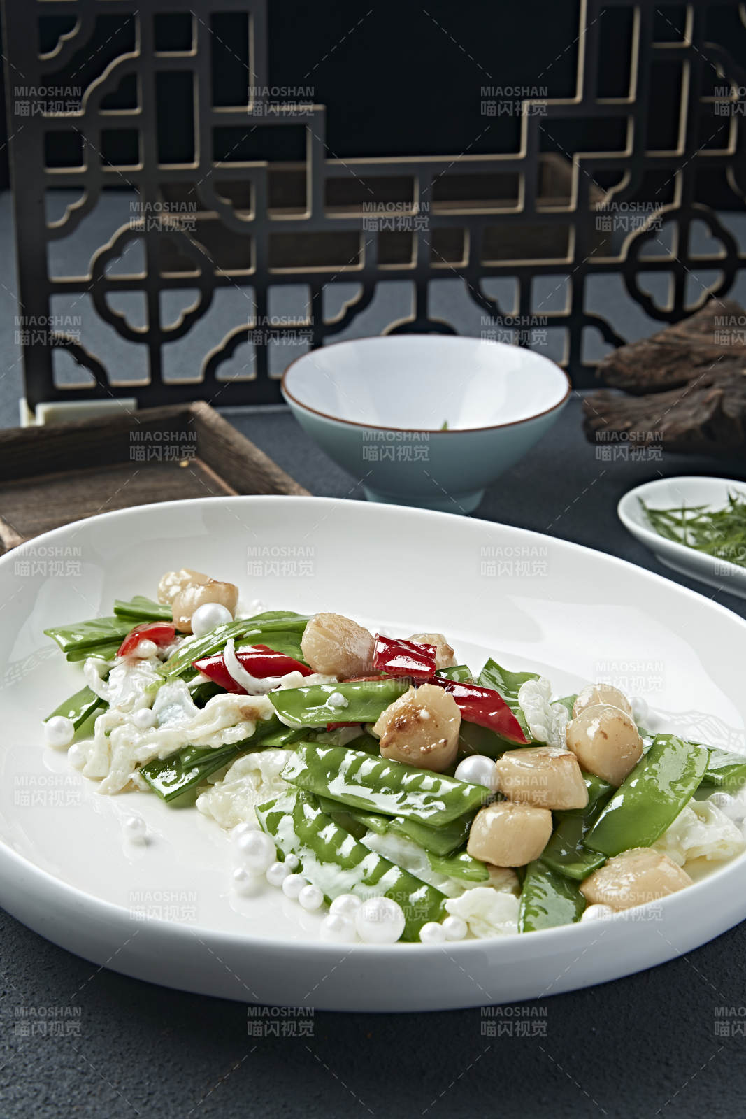 珍珠芙蓉蛋彩椒荷兰豆烧带子瑶柱