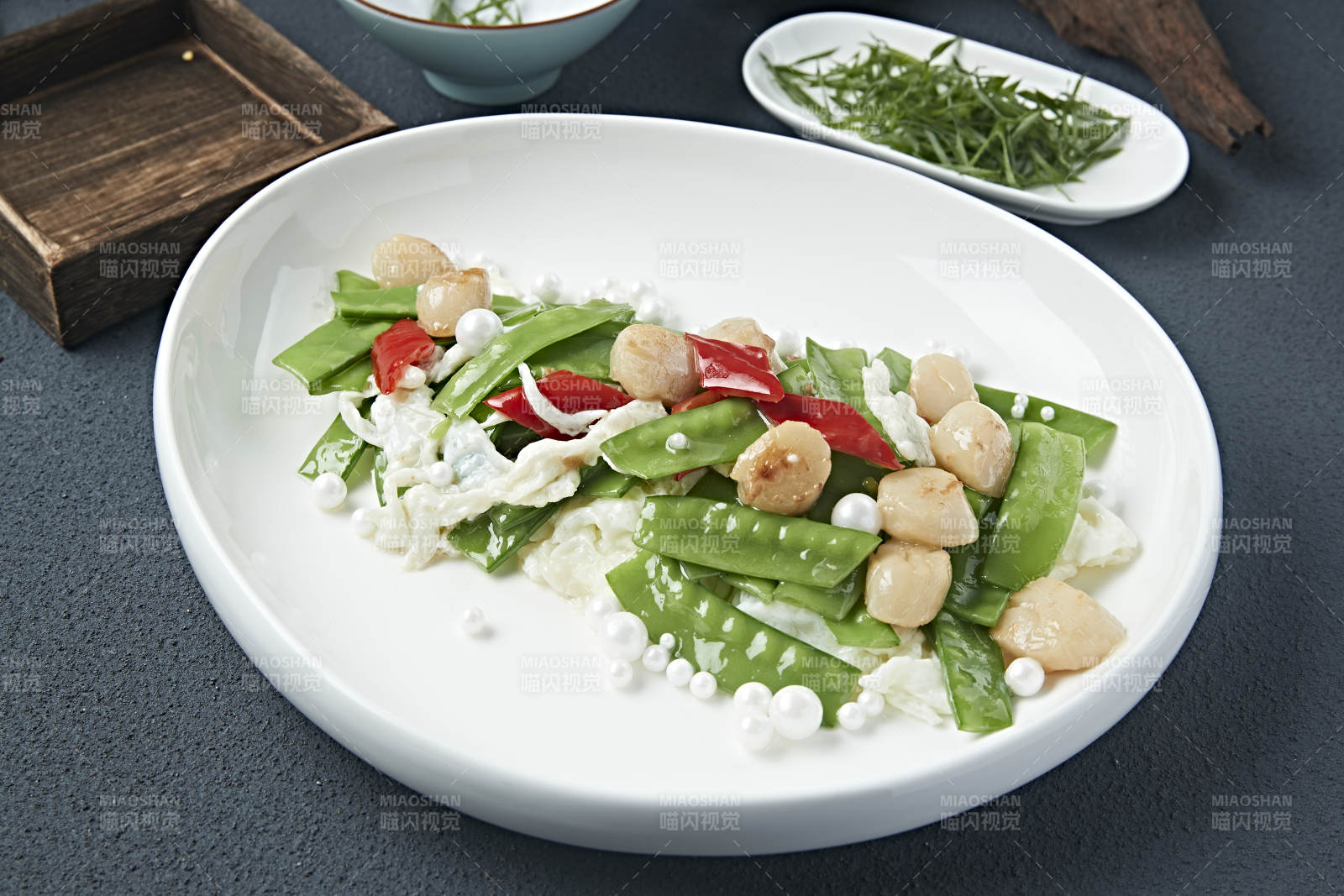 珍珠芙蓉蛋彩椒荷兰豆烧带子瑶柱