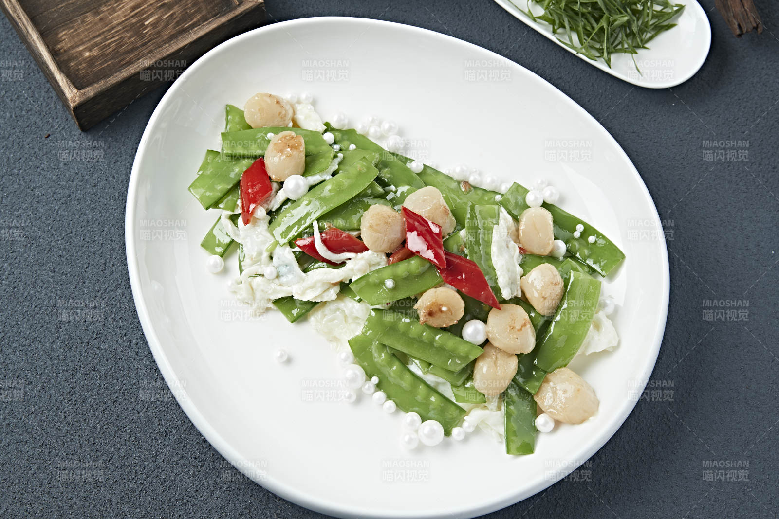 珍珠芙蓉蛋彩椒荷兰豆烧带子瑶柱